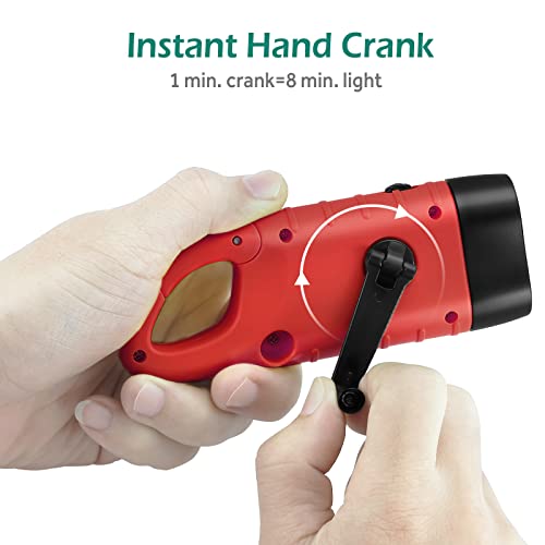 GeeRic 2-Pack Hand Crank Solar Powered Flashlight, Emergency Rechargeable LED Flashlight, Survival Flashlight, Quick Snap Carabiner Dynamo Flashlight Torch for Outdoor Sports Black+Red - Image 3