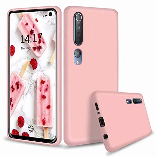 CRABOT Compatible con Xiaomi Mi 10 Funda Silicona Líquida Parachoques de Goma de Gel Delgado A Prueba de Choques Protector Caso+1 Gratis Protector de Pantalla(Rosado) Cover