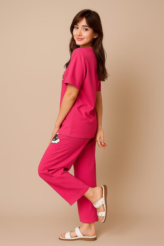 Image of My Swag Womens Cotton Night Suit | T-Shirt and Lower | Summer and Winter Sleepwear