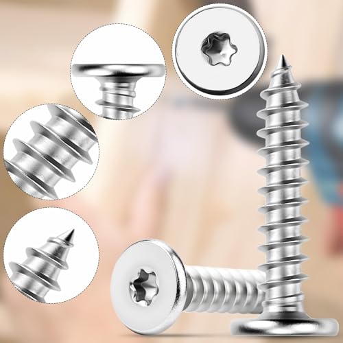 Mbsomnus M4 x30 mm Holzschrauben Edelstahl 60 Stück Selbstschneidende Torx Schrauben 304 Edelstahlschrauben Holz Flachkopfschrauben Torx Blechschrauben für Schränke Holzböden Lagerregale Möbel