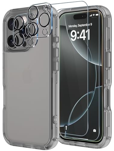 Image of Diverbox for iPhone 16 Pro Case [Shockproof] [Dropproof] [Tempered Glass Screen Protector + Camera Protectors] Heavy Duty Protection Phone Case Cover for Apple iPhone 16 Pro (Matte Black)