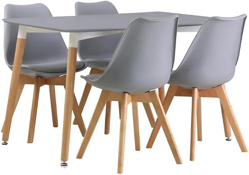 SMTE Dining Suite/Set - Dining Table with Four Padded Chairs - Grey with keychain