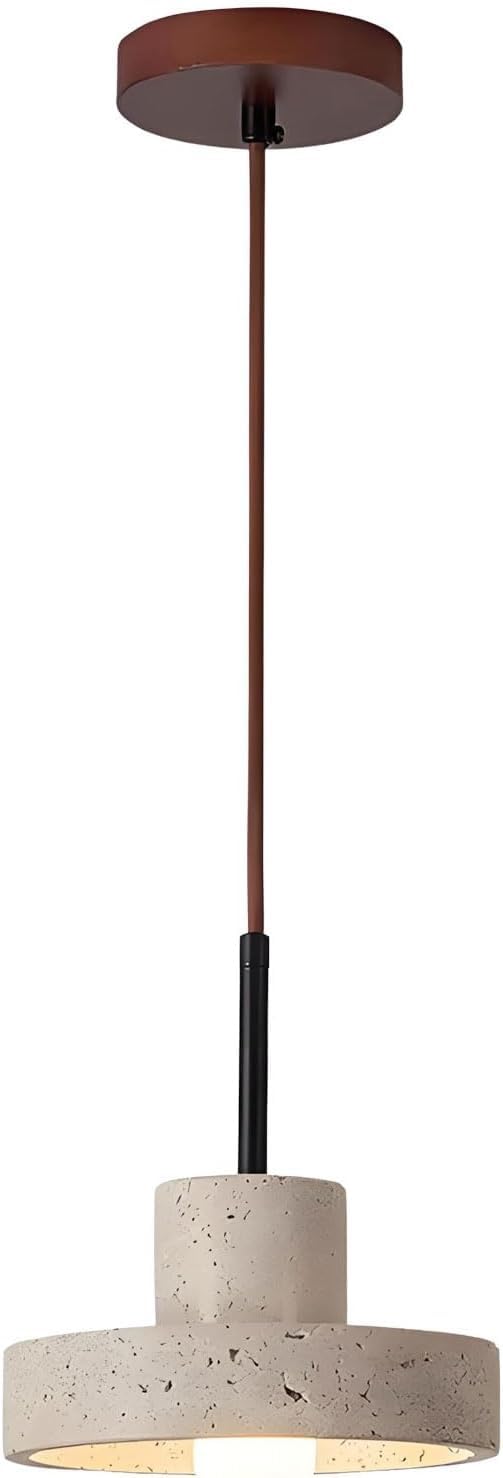Abinlina Japandi Yellow Travertine Pendant Light Fixture - Adjustable Natural Wood & Glass Chandelier for Kitchen, Bedroom, Dining Room