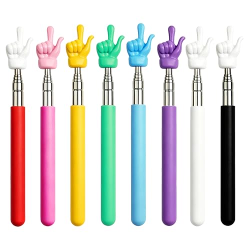 Miokun 8 Pieces Telescopic Teacher Pointer Finger Pointer Stick for Teachers Coach Presenter, Extends to 21.7 Inches (8 Colors)