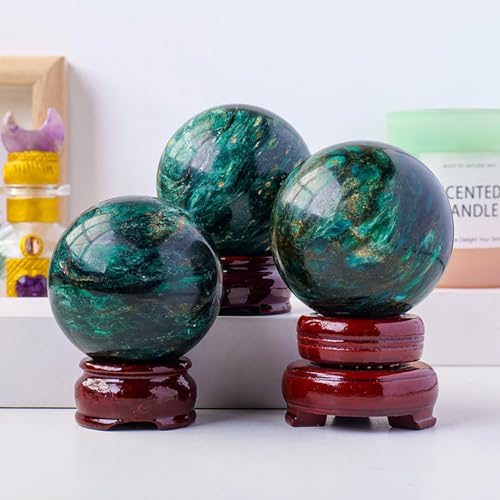 Esfera de mica verde de 55-60mm con soporte de madera para decoracion 5