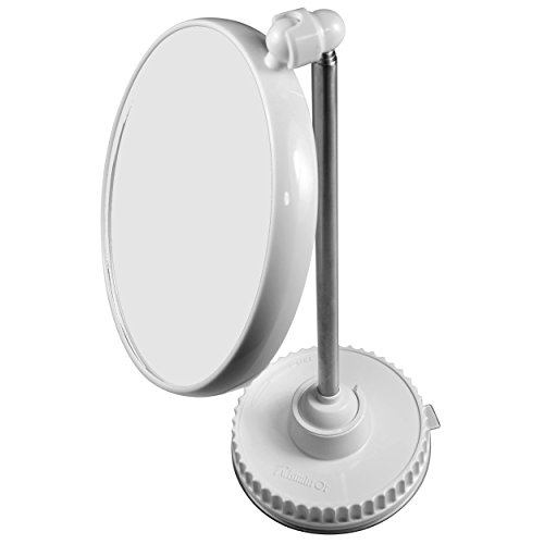 Telescoping Twistmirror 10X to 1X Suction Cup Magnifying Travel Mirror, White Base