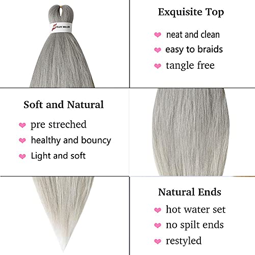 Msbelle Pre Stretched Braiding Hair 20-Inch Braid Hair Synthetic Braiding Hair Bundles Top Silky Hair Extensions Yaki Texture Hair Hot Water Setting Soft Synthetic Hair 6 Packs/Lot (20Inch,Silver Grey) #TOP4