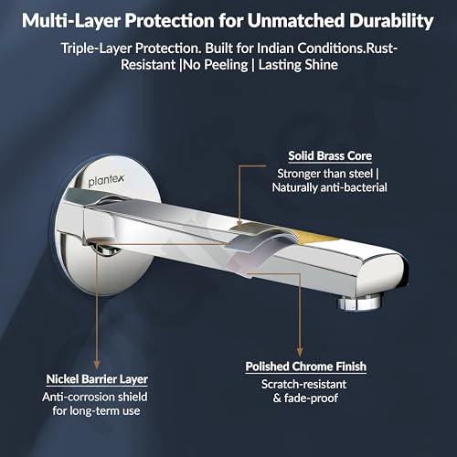 Image of Plantex Bath Tub Spout with Wall Flange /Single Lever Spout /High Flow Tap for Bathroom /Kitchen - Pack of 1 (Chrome)