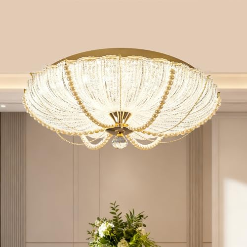 Luminaire Semi-encastré avec Abat-jour Verre et Fixation Chromée Plafonnier Cristal 40cm