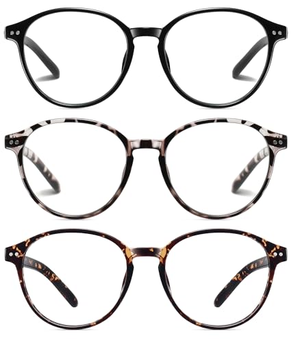 STORYCOAST Blue Light Blocking Glasses for Women Men,Round Frame Eyeglasses,Unisex Gaming Computer Glasses 3Pack Black+Gray Leopard+Tortoiseshell