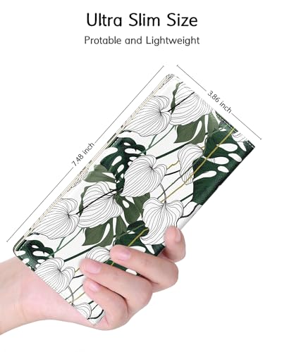 Image of Nipichsha Womens Wallet, RFID Slim Wallets for Women, Thin Ladies Credit Card Holder Purse, Cute Leather Bifold Clutch Billfold with 11 Card Slots & ID Window, Monstera Deliciosa