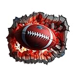 3D Football Wall Decal Rugby Break Through Wall Stickers Peel and Stick for Man Cave Teen Kids Boys Bedroom Playroom Game Rooms Decor Sport Wall Art Decal Gift for Football Lovers
