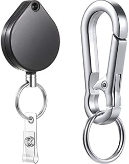 Retractable Badge Holder Reel, Heavy Duty Retractable Keychain with Carabiner Reel Clip and Key Ring for ID Card and Keychain Steel Wire Cord Up to 35.83 Inch