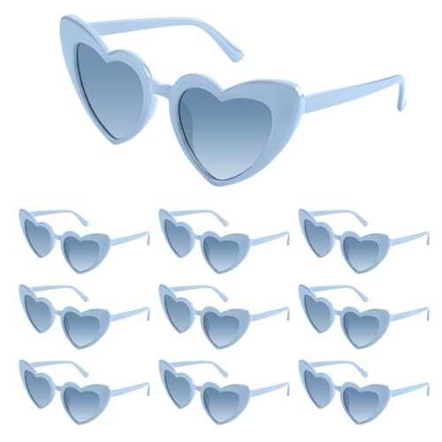 Bouiexye 10 Pack Blue Heart Sunglasses Bachelorette Vintage Heart Shaped Glasses for Wedding Bridesmaid Party Favor Accessories