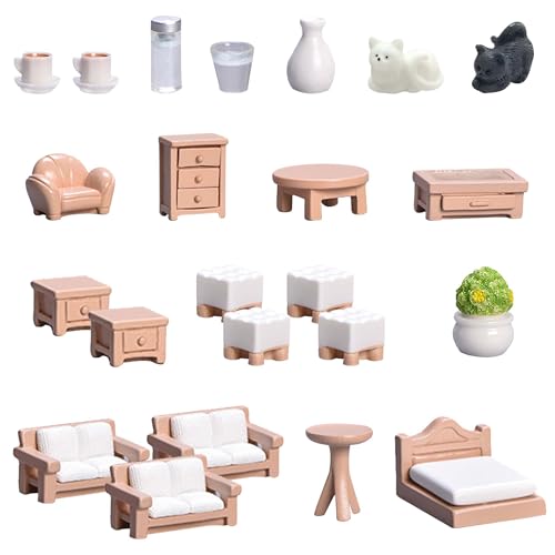 23 Pieces Dollhouse Mini Furniture Decoration Set DIY Accessories Including Dining Room Sitting Living Bedroom Toys for Baby Children Girls