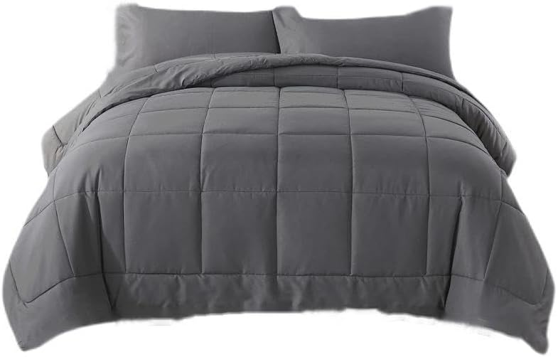 Miniatura 1 de SDIII Edredón gris de 3 piezas tamaño Queen, cama en una bolsa, resistente a las arrugas y a la decoloración, lujo de hotel, juego de cama acogedor