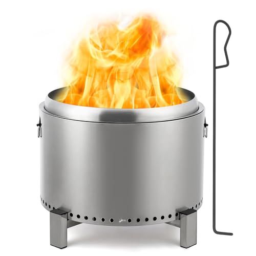 PioneerWorks Outdoor Mini Fire Pit - Stainless Steel, Ideal for Backyard, Camping, Picnics, Includes Firehook, 20.5in Diameter.