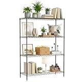 BestOffice 4-Tier Wire Shelving Unit, 800 LBS Heavy Duty Metal Storage Shelves, Adjustable Wire Shelf for Garage, Kitchen, Pantry, Utility Shelving Rack with Leveling Feet, Black