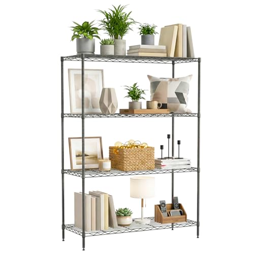 Image of BestOffice 4-Tier Wire Shelving Unit, 1000 LBS Heavy Duty Metal Storage Shelves, Adjustable Wire Shelf for Garage, Kitchen, Pantry, Utility Shelving Rack with Leveling Feet, Black
