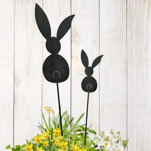Terma Stahldesign Gartenstecker Osterdeko XXL Osterhasen Set grau Handmade Germany Osterdeko für draußen und drinnen Gartendeko Frühling Metall Deko Ostern Hase außen innen