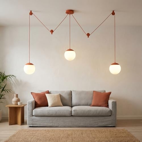 Grande suspension design minimaliste Axia 6 par Barcelona LED avec 3 sphères opalines