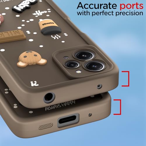 Image of Pikkme Back Cover for Redmi 12 4G | Cute Fun Cartoon 3D Bear Silicone Full Body Protection Bumper Case (Brown)