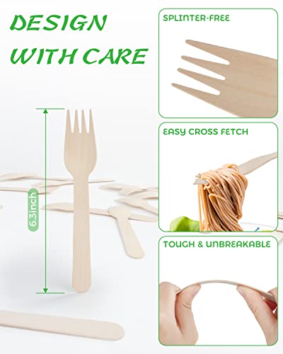 Disposable Wooden Forks, Biodegradable Compostable Wood Forks Disposable, 100% All-Natural And Eco-Friendly Wooden Forks - Pack Of 300-6.3" Wooden Forks Disposable #TOP2