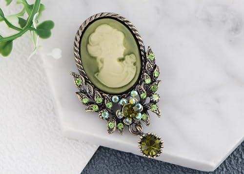Image of Alilang Vintage Inspired Crystal Rhinestone Victorian Lady Cameo Brooch Pin Maiden Flower Pendant
