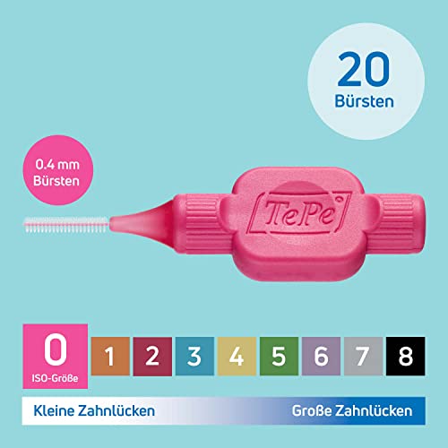 TePe Interdentalbürste, Original, Pink, 0,4 mm/ISO 0, 20 Stk., Plaque-Entfernung, effiziente Reinigung der Zahnzwischenräume, für kleine Zahnlücken