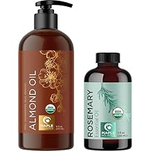 Certified Organic Hair Treatment Oils - Organic Sweet Almond Oil Plus Organic Rosemary Oil for Hair Growth and Skin Care - Organic Hair Oil for Dry Damaged Hair and Growth plus Dry Scalp Treatment