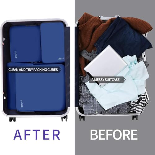 Image of BAGAIL 4 Set /6 Set /8 Set Compression Packing Cubes Travel Accessories Expandable Packing Organizers (Cloth Pattern, 4-Navy)