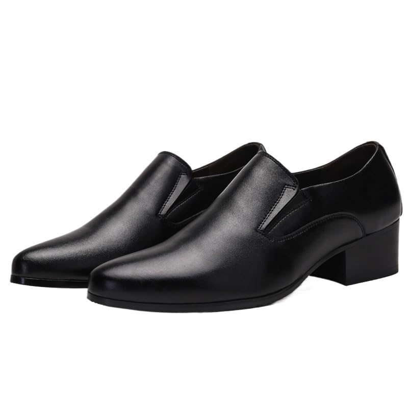 Italian Style Luxury Mens Oxford Dress Shoes for Groom Black Suit Slip On Pointed Toe Height Increase Trendy High Heels