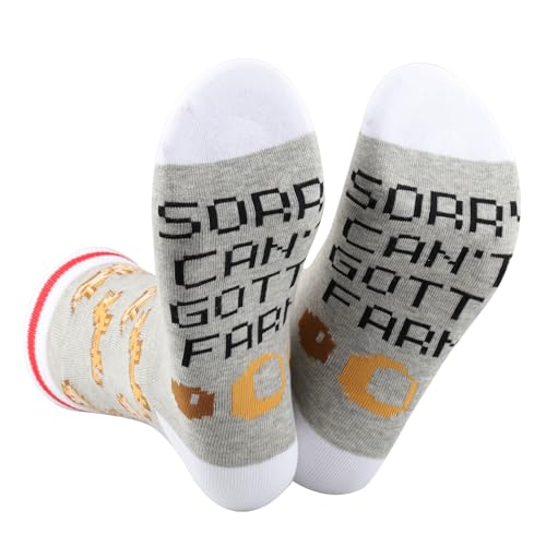 Pixel Farm Animals Crew Sock Sorry Cant Gotta Farm Novelty Sock Stardew Valley Gamer Gift (UK Alpha One Size Regular Regular Sorry Farm Sock)