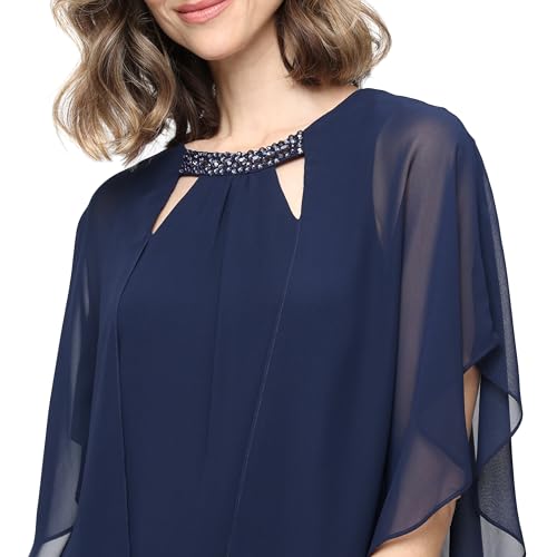 Image of S.L. Fashions Women's Capelet Cascade Sleeve Dress with Beaded Cutout Neckline, Special Occasion Dress
