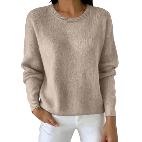 Damen Pullover Herbst Winter Strickpullover Damen Elegant Strickpulli Einfarbig Pullover Dünne Feinstrick Winterpullover Herbst Outfit Lässige Passform Stretch Weich Stricktop Gestrickter Sweater