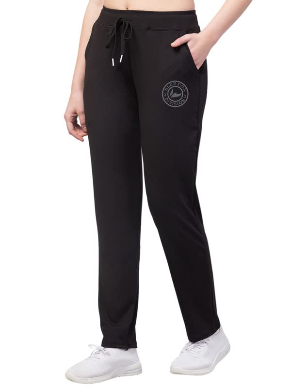 Image of BLUECON Women's Plain Solid Regular Fit Straight Leg Open Bottom Polyester Track Pant /Plazo Pant with Brand Logo