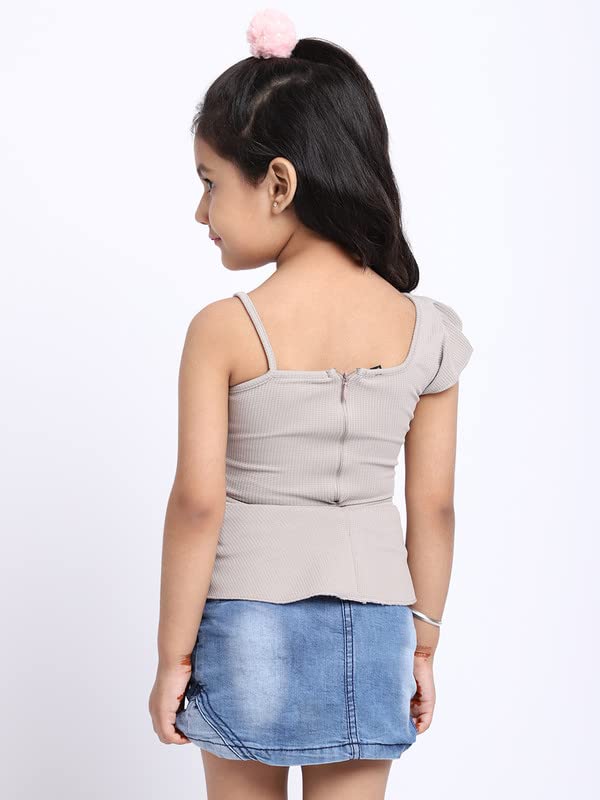 Image of ELEVANTO Crop top for Kids|One Side Off Shoulder Half Sleeve Crop top for Girls Crop top|Short Sleeve Summer Crop top for Girls-E19