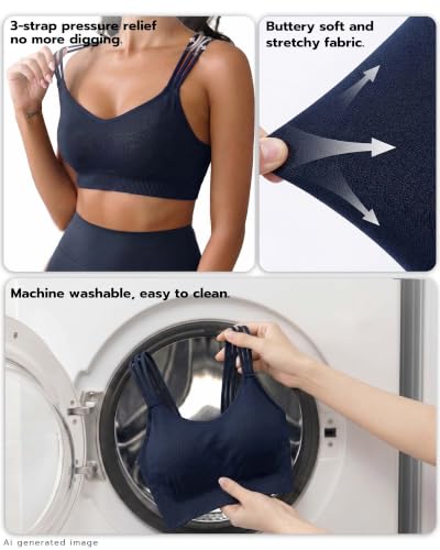 FITTIN Coverage Sports Bras for Large-Bust: Comfortable Zero Spillage for Yoga Pilates - Stay-in-Place Fit with Any Yoga Pose - 3-Strap Pressure Relief for Women A-D Cups True Navy - image 4