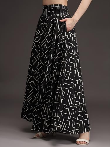Image of Nexsus Apparels Women Flared Viscose Rayon Trousers | Flared Printed Palazzo |Elasticated Waist Loose-fit & Regular, Casual Wear (Free Size 26 to 42 Waist) Pant| Available in Plus Size's