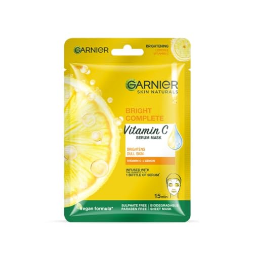 Image of Garnier skin naturals serum sheet mask bright complete vitamin-c,28g (item of pcs-3) 84g | 28g per piece, 84g total