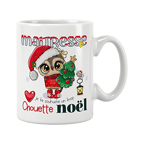 ÉNJA Création Cadeau NOËL - Mug Maîtresse. MAÎTRESSE/Tasse – Joyeux Noël - Cadeau fêtes de fin d'année personnalisé. Cadeau original. Céramique haute qualité 11oz - 320 ML (MAÎTRESSE)