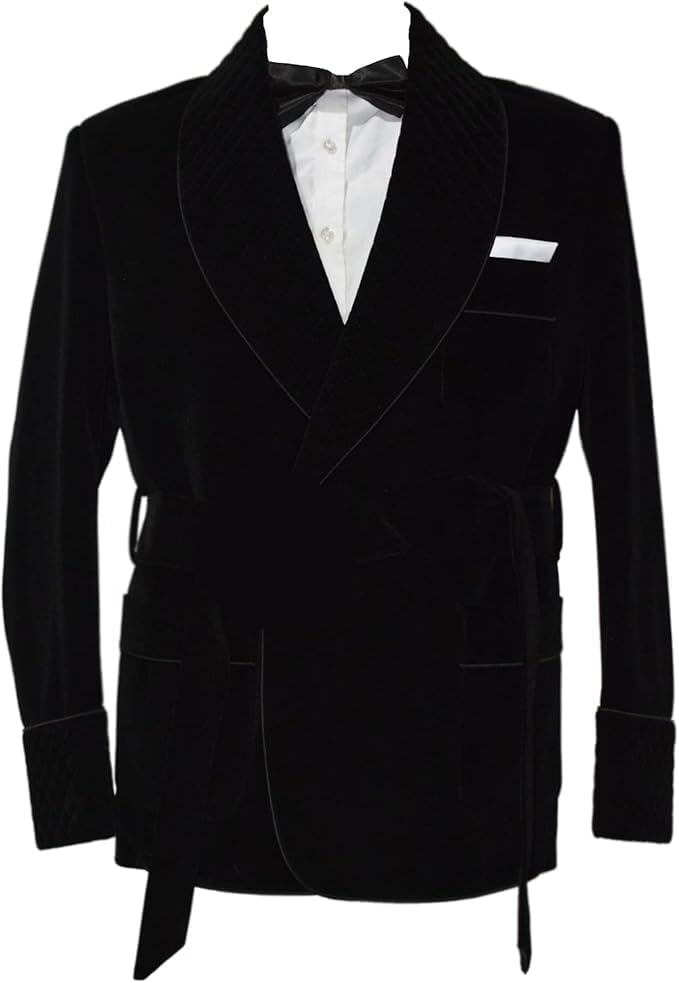 Men's Velvet Smoking Jacket, Black, Custom Tailored Fit, Shawl Collar with Belt