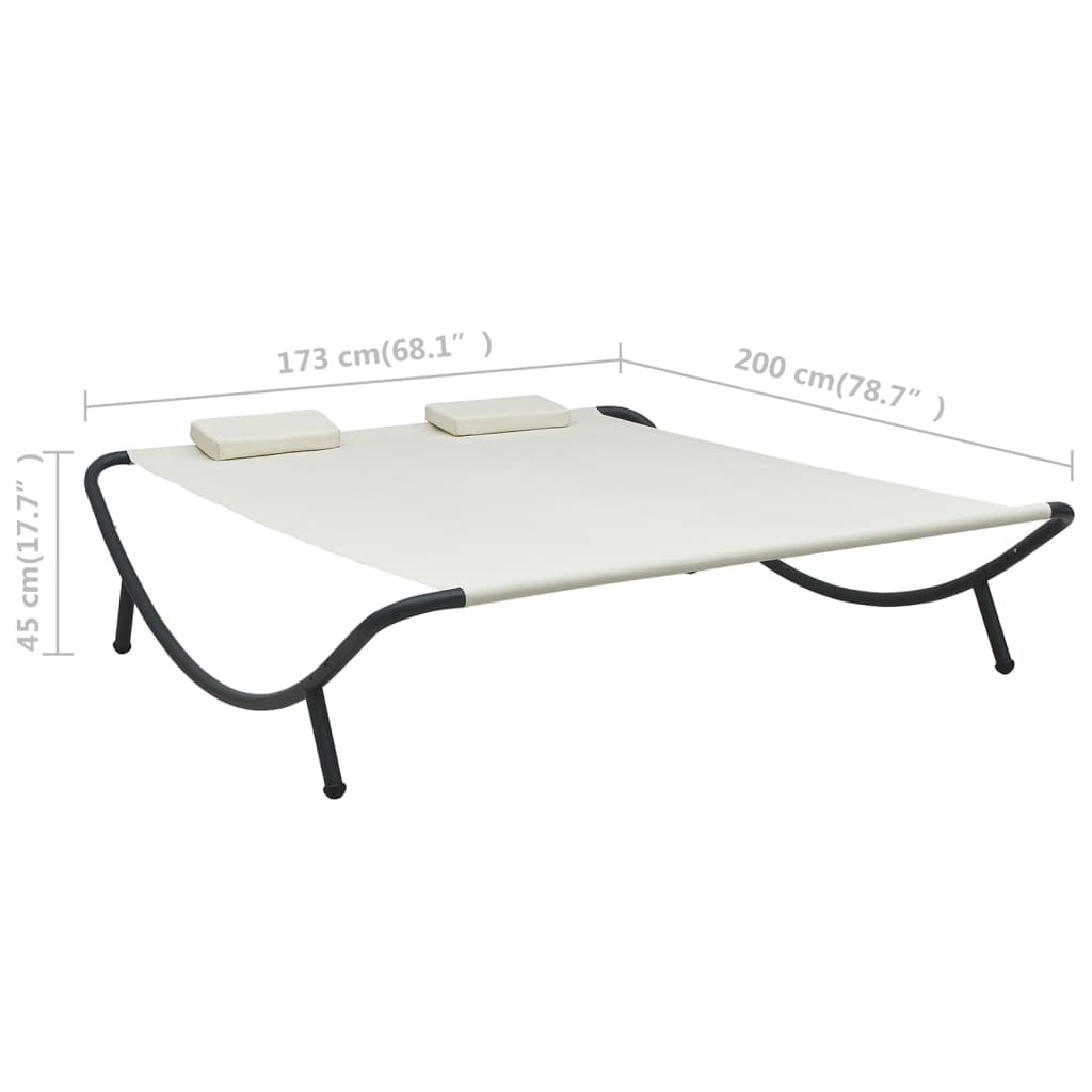 Leżak ogrodowy z poduszką, kremowy, do ogrodu, na taras, plażę, odporny na warunki atmosferyczne, podwójny leżak z tkaniny Oxford i stalowy stelaż, 200 x 173 cm