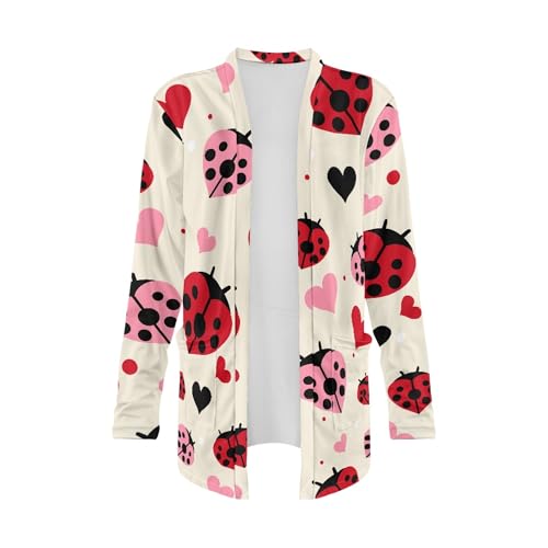 Image of Forchrinse Red Ladybug Cardigan for Women Causal Long Sleeve Open Front Cardigans Sweater Fashion 2024 Fall Coat with Pockets