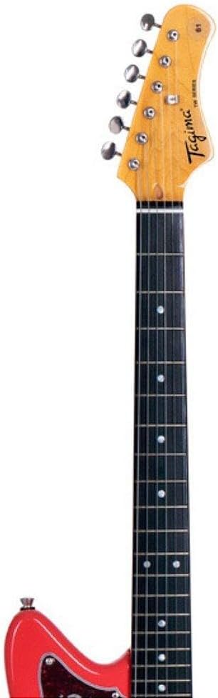 Detalhe da parte superior da guitarra elétrica Tagima TW-61, mostrando a cabeça com seis tarraxas cromadas e braço com escala preta