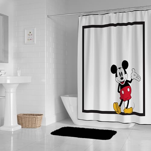 Image of Jay Franco Disney Mickey Mouse Fabric Shower Curtain - Kids Classic Black and White Bathroom Decor
