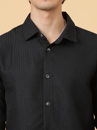 Image of KOTTY Men's Textured Casual Shirt - Long Sleeve||Button-Down Collar||Classic Fit