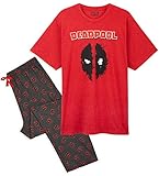 Marvel Schlafanzug Herren, Deadpool Pyjama Herren Lang, Zweiteilig Baumwolle T Shirt und Schlafhose Herren Lang, Schlafanzug Jungen Teenager, Lustige Geschenke (L, Rot)
