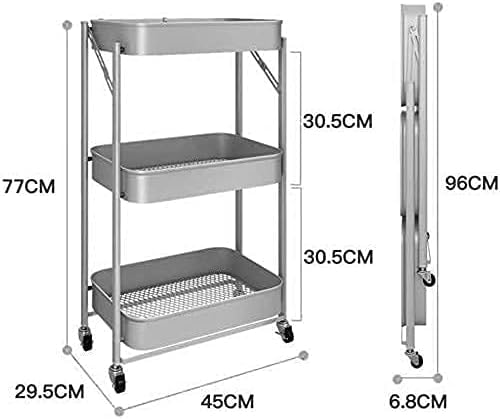 Smart Saver Foldable 3 Tier Metal Utility Rolling Cart, Folding Mobile Multi-Function Trolley Organizer for Home Library Office,Living Room Snacks Fruit and Vegetable Storage Rack(Black) 1