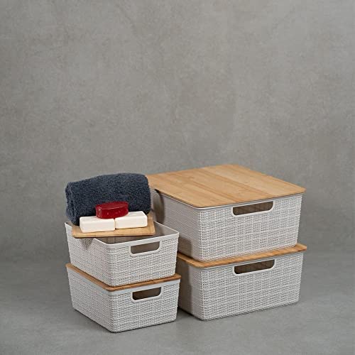 Kit 4 caixas organizadoras tampa bambu 2p/2m branca – Oikos
